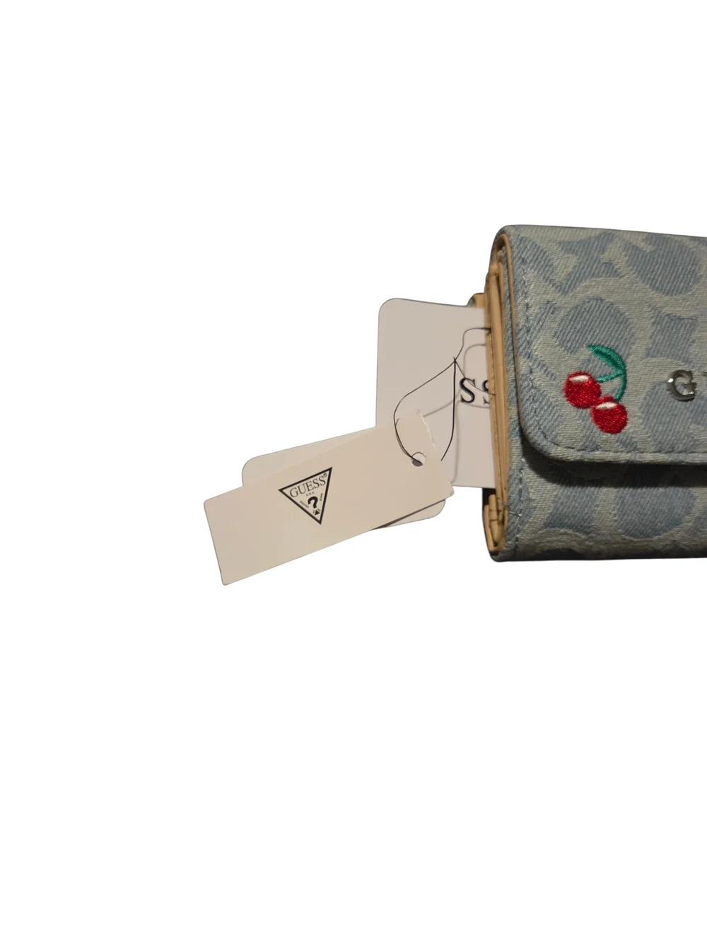 GUESS Cherry Embroidered Denim Compact Wallet